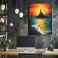 Vibrant Impressionist Statue Poster with Stunning Sunset Colors - Artistic Poster PosterGoat