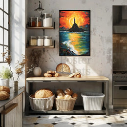 Vibrant Impressionist Statue Poster with Stunning Sunset Colors - Artistic Poster PosterGoat