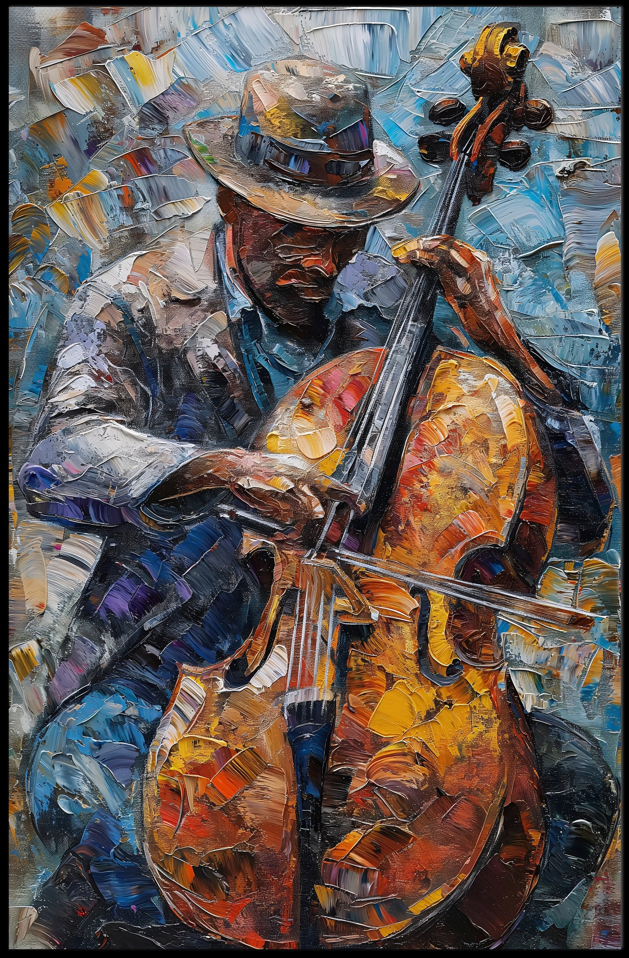 Vibrant Impressionistic Musician Cello Poster - Music or Concert Poster PosterGoat