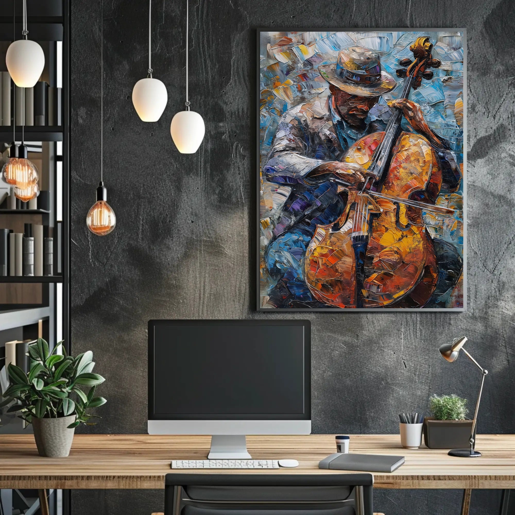 Vibrant Impressionistic Musician Cello Poster - Music or Concert Poster PosterGoat