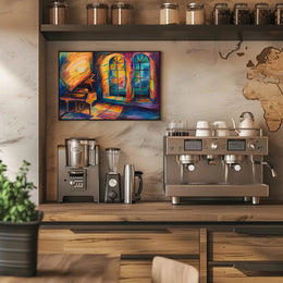 Vibrant Interior with Piano and Windows Artistic Poster PosterGoat