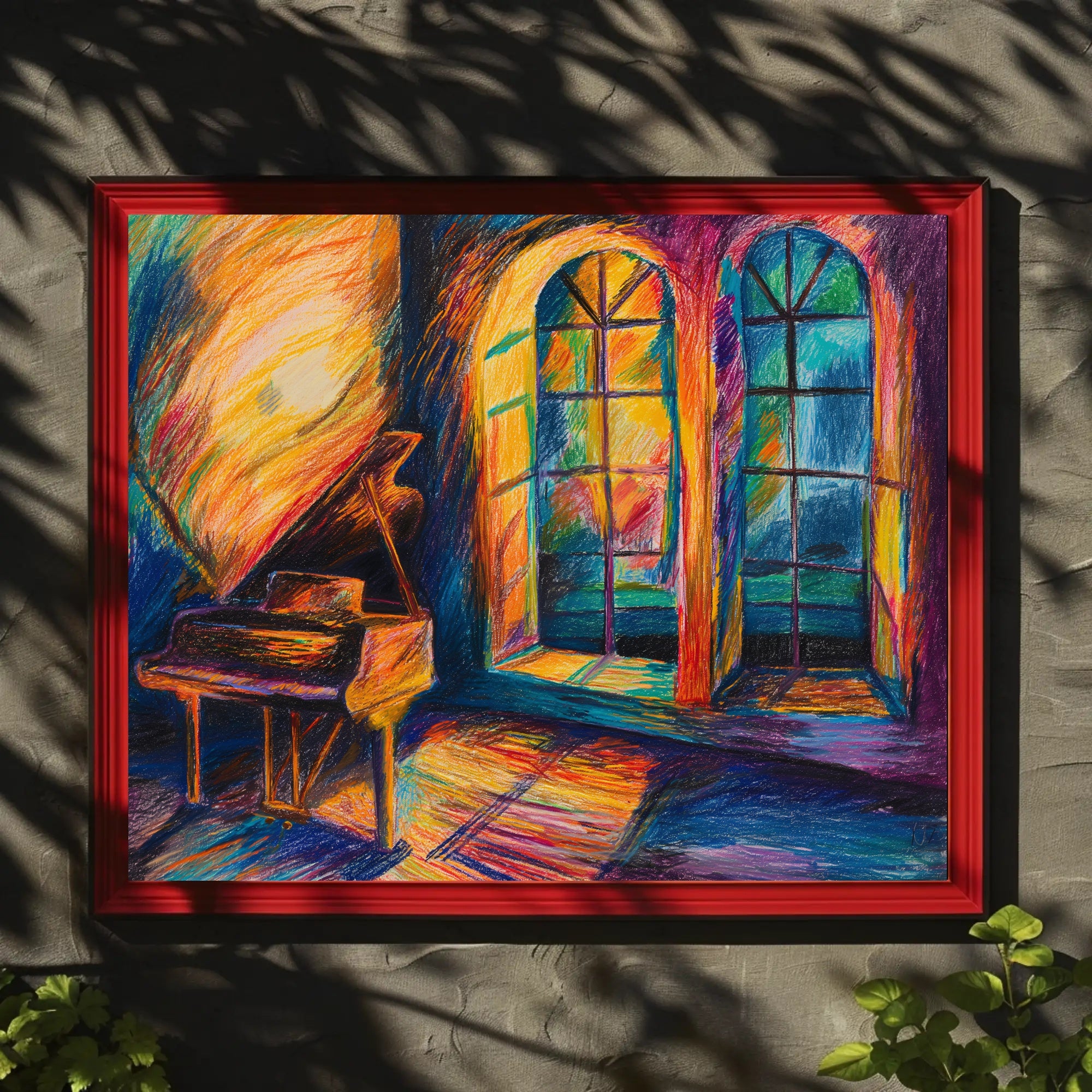 Vibrant Interior with Piano and Windows Artistic Poster PosterGoat