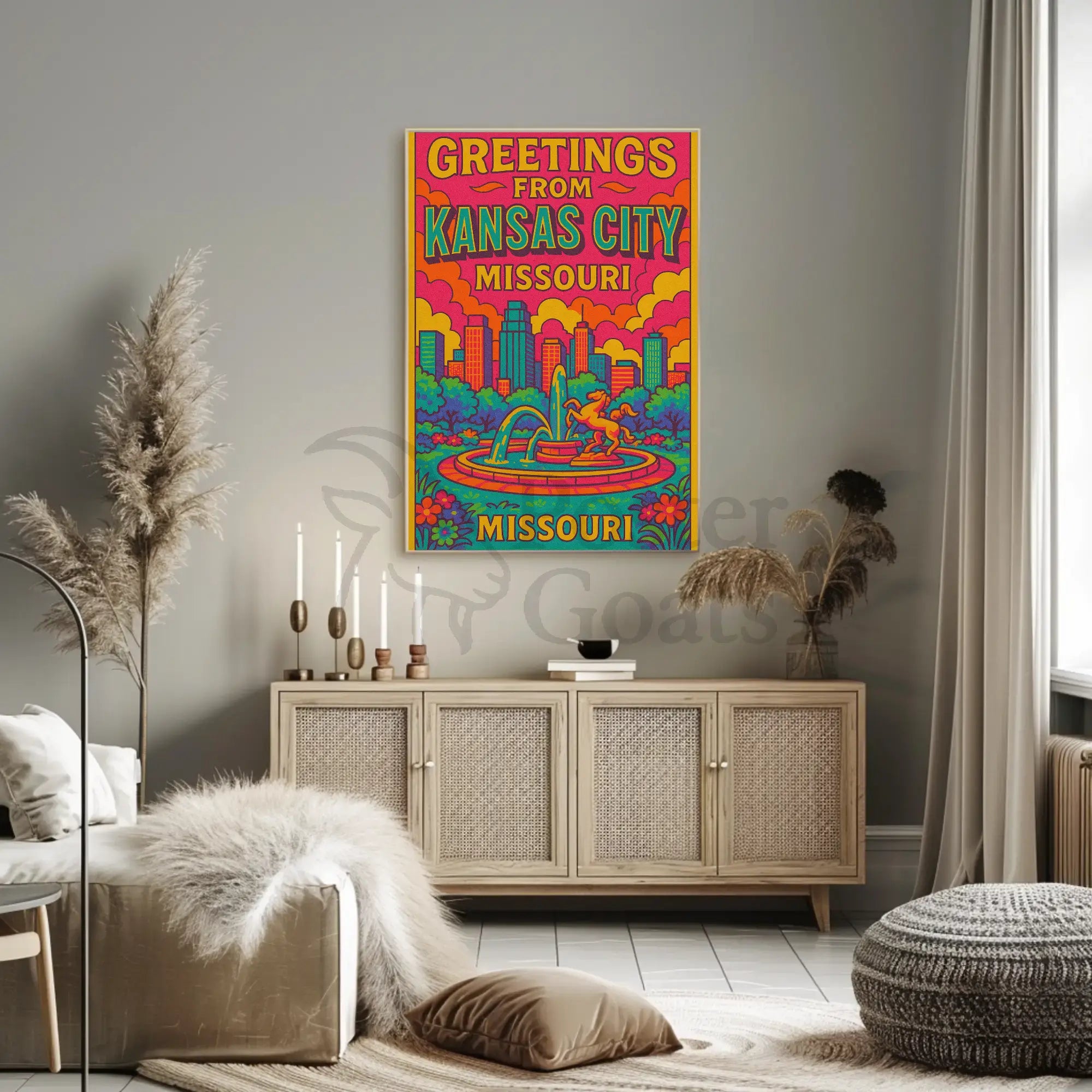 Vibrant Kansas City Skyline Pop Art Travel Poster PosterGoat