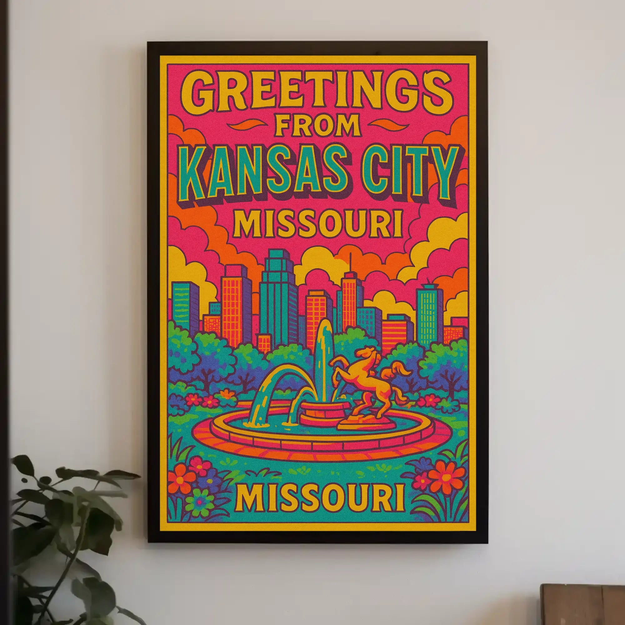 Vibrant Kansas City Skyline Pop Art Travel Poster PosterGoat