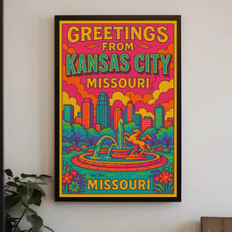Vibrant Kansas City Skyline Pop Art Travel Poster PosterGoat