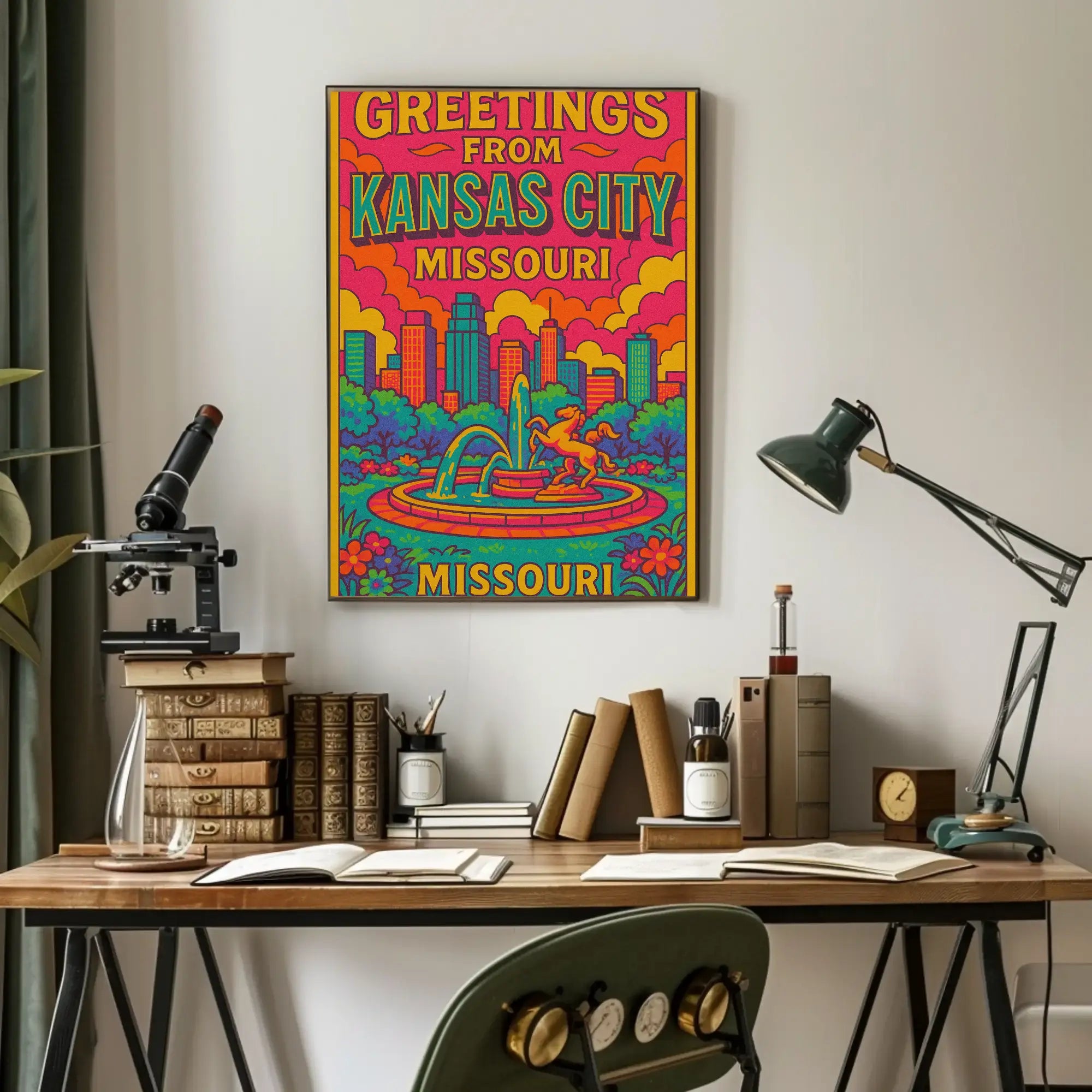 Vibrant Kansas City Skyline Pop Art Travel Poster PosterGoat