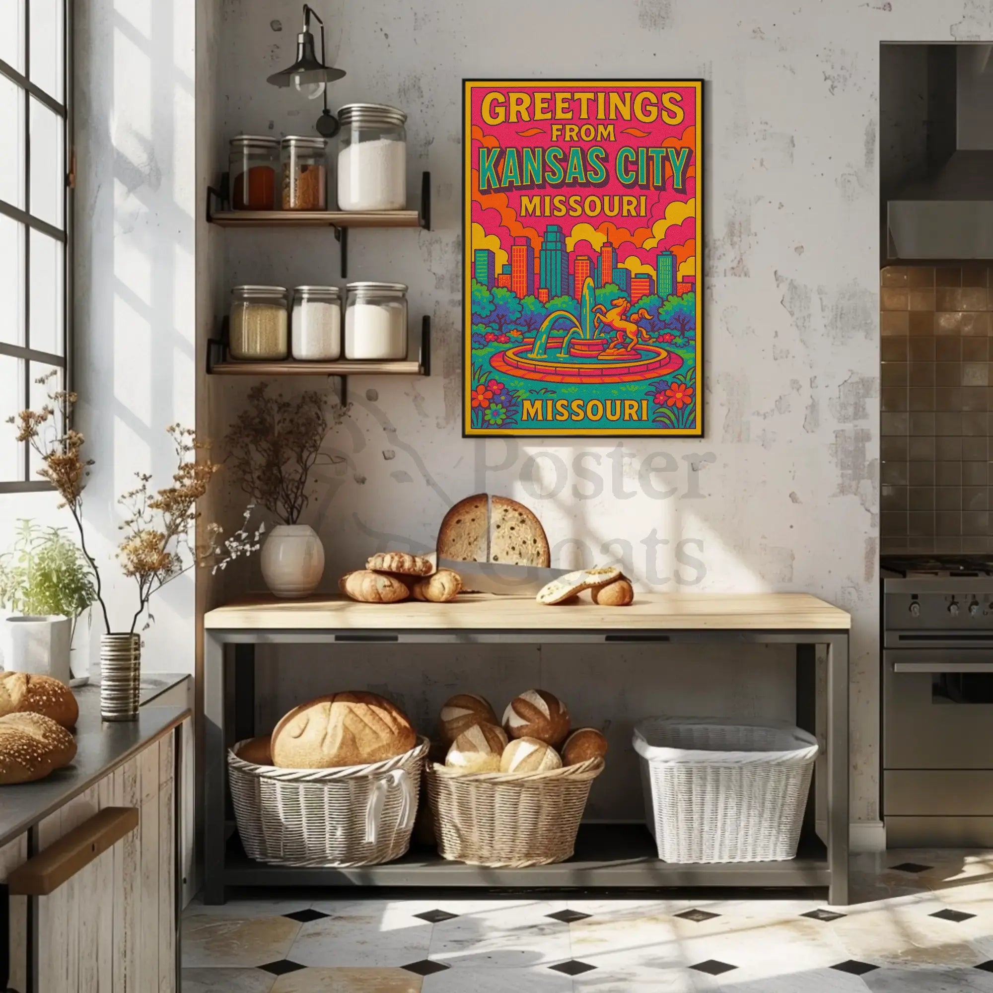 Vibrant Kansas City Skyline Pop Art Travel Poster PosterGoat
