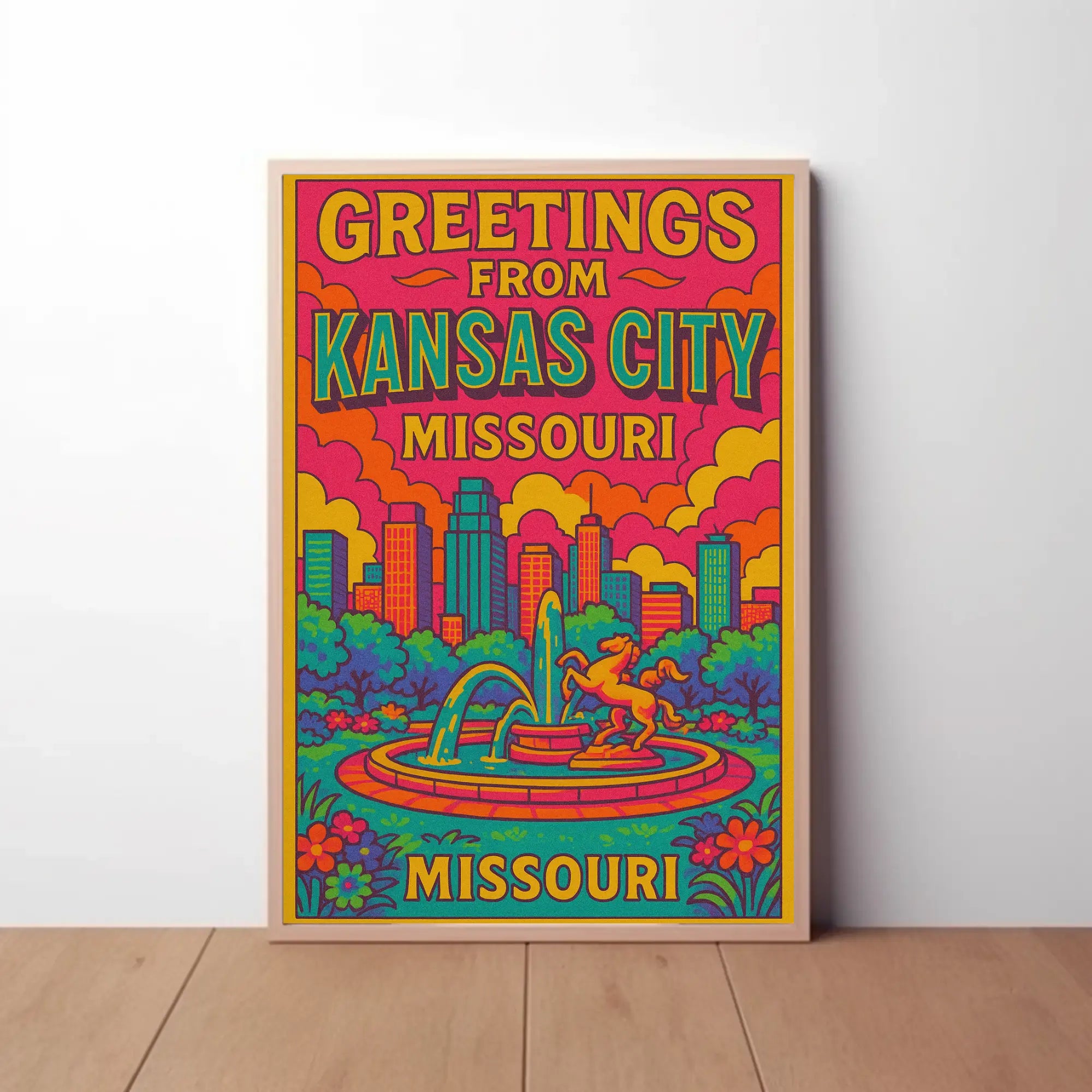 Vibrant Kansas City Skyline Pop Art Travel Poster PosterGoat