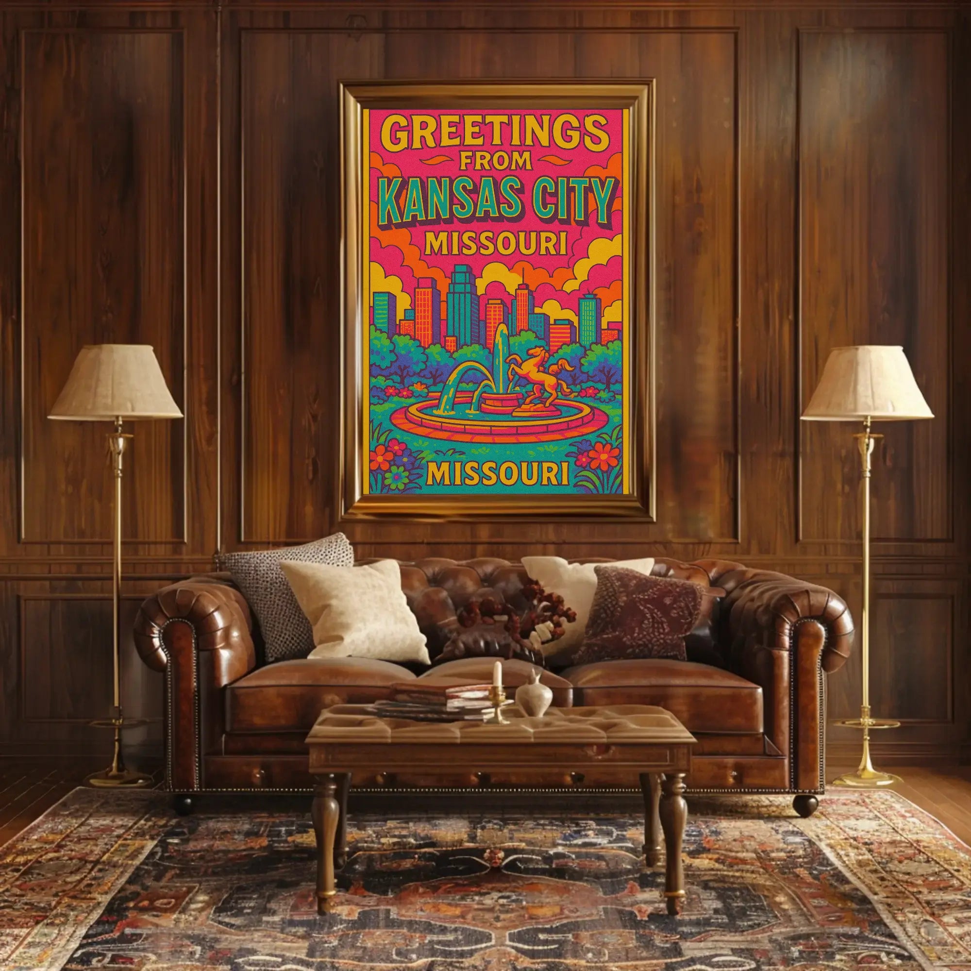 Vibrant Kansas City Skyline Pop Art Travel Poster PosterGoat