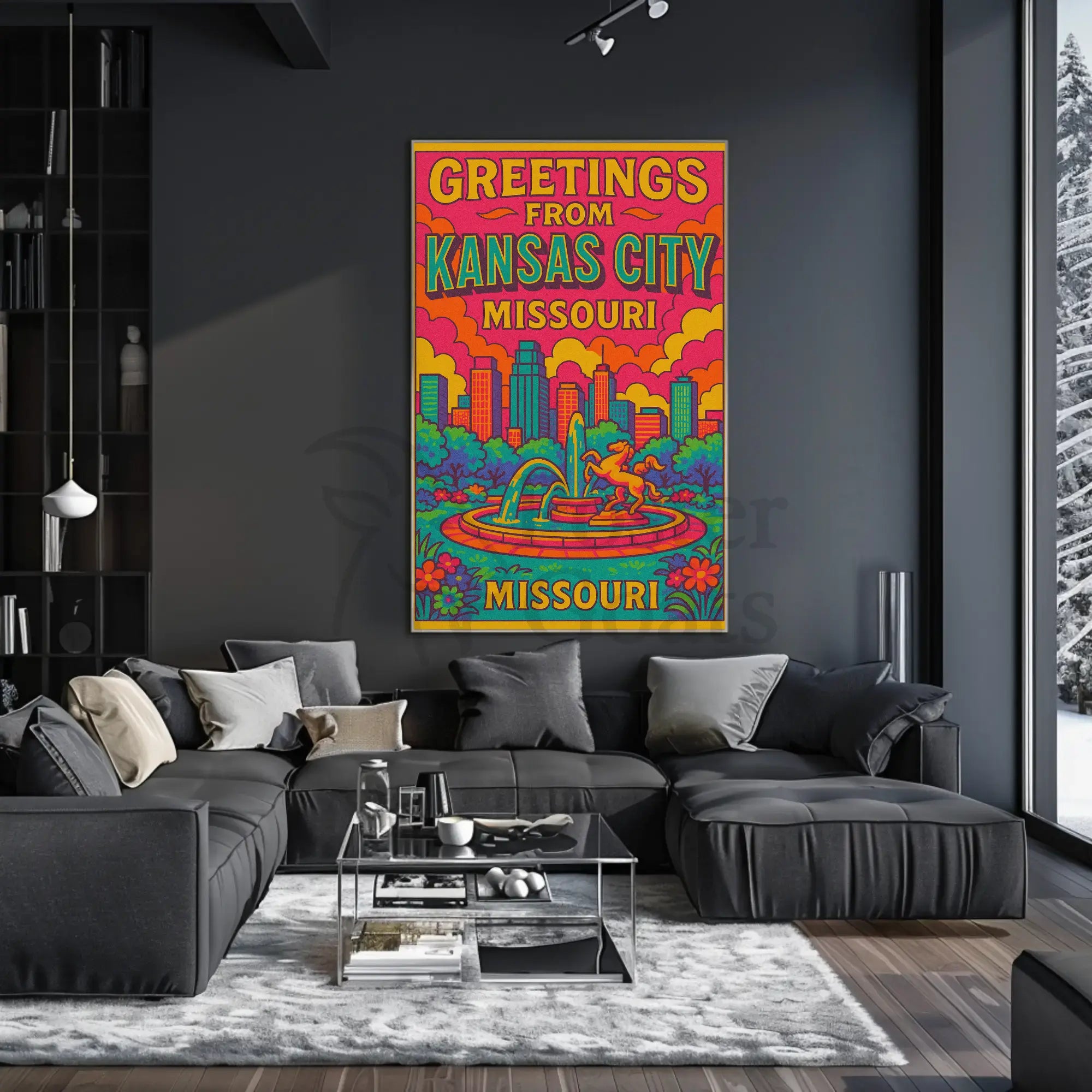 Vibrant Kansas City Skyline Pop Art Travel Poster PosterGoat