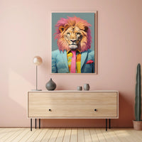 Vibrant Lion in Suit: Artistic Poster PosterGoat