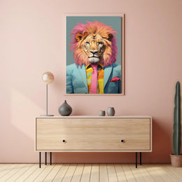 Vibrant Lion in Suit: Artistic Poster PosterGoat