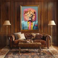 Vibrant Lion in Suit: Artistic Poster PosterGoat