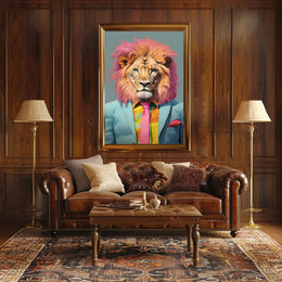 Vibrant Lion in Suit: Artistic Poster PosterGoat