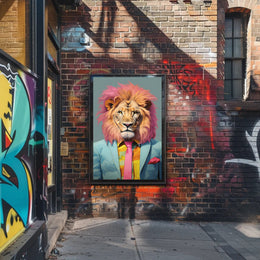 Vibrant Lion in Suit: Artistic Poster PosterGoat