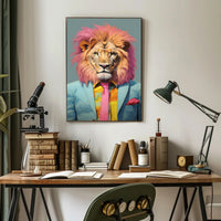 Vibrant Lion in Suit: Artistic Poster PosterGoat
