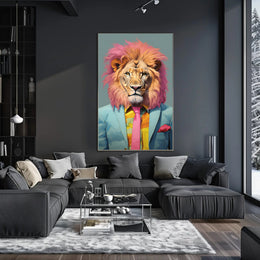 Vibrant Lion in Suit: Artistic Poster PosterGoat