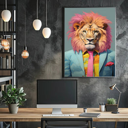 Vibrant Lion in Suit: Artistic Poster PosterGoat