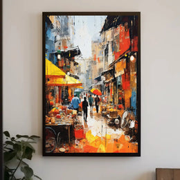 Vibrant Market Scene in Urban Asia - Artistic Poster PosterGoat