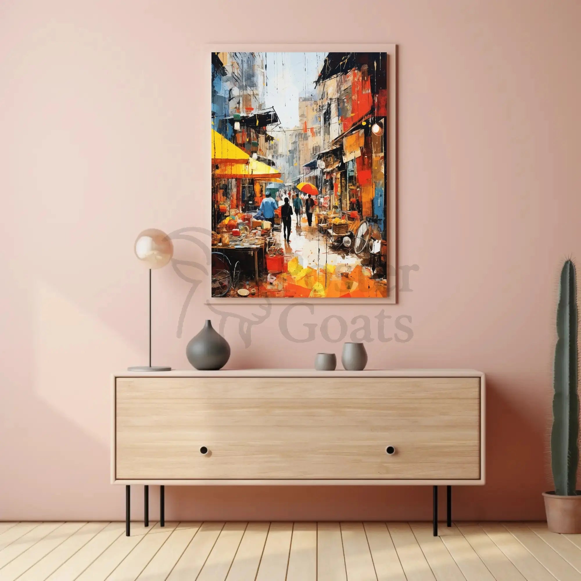 Vibrant Market Scene in Urban Asia - Artistic Poster PosterGoat