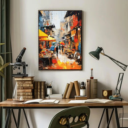 Vibrant Market Scene in Urban Asia - Artistic Poster PosterGoat