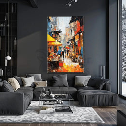 Vibrant Market Scene in Urban Asia - Artistic Poster PosterGoat