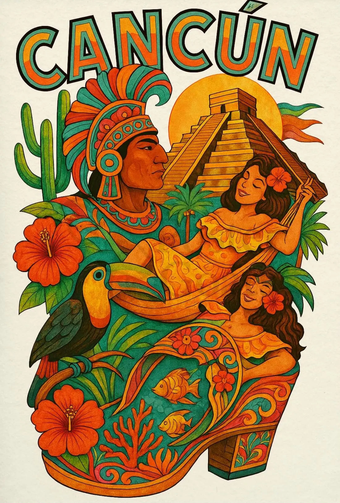 Vibrant Mayan Culture and Coastal Beauty Travel Poster PosterGoat