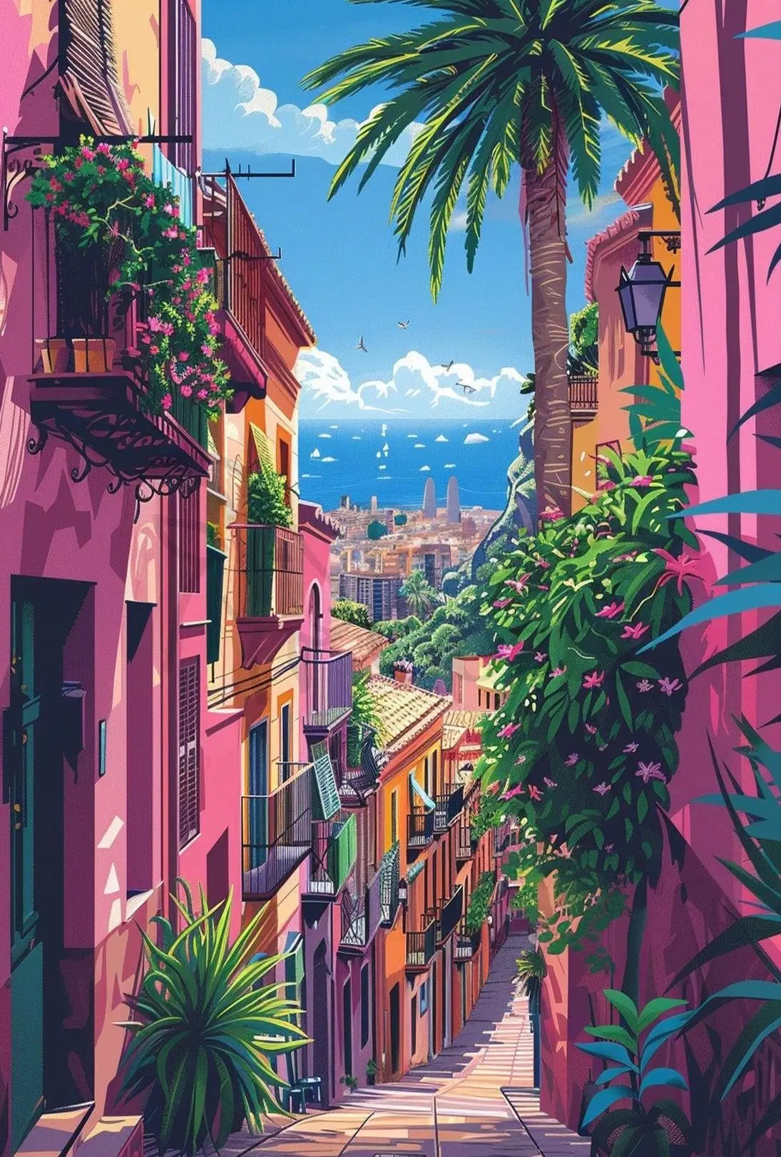 Vibrant Mediterranean Cityscape Art Print Travel Poster PosterGoat