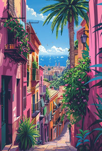 Vibrant Mediterranean Cityscape Art Print Travel Poster PosterGoat