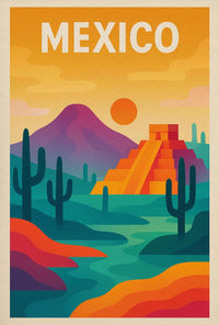 Vibrant Mesoamerican Pyramid Mexico Cultural Heritage Poster PosterGoat