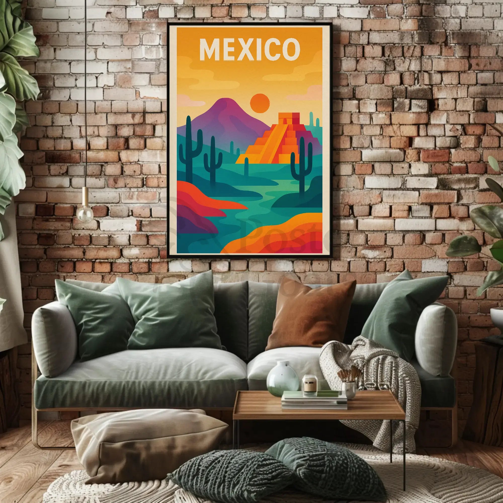 Vibrant Mesoamerican Pyramid Mexico Cultural Heritage Poster PosterGoat