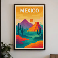 Vibrant Mesoamerican Pyramid Mexico Cultural Heritage Poster PosterGoat