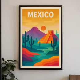 Vibrant Mesoamerican Pyramid Mexico Cultural Heritage Poster PosterGoat