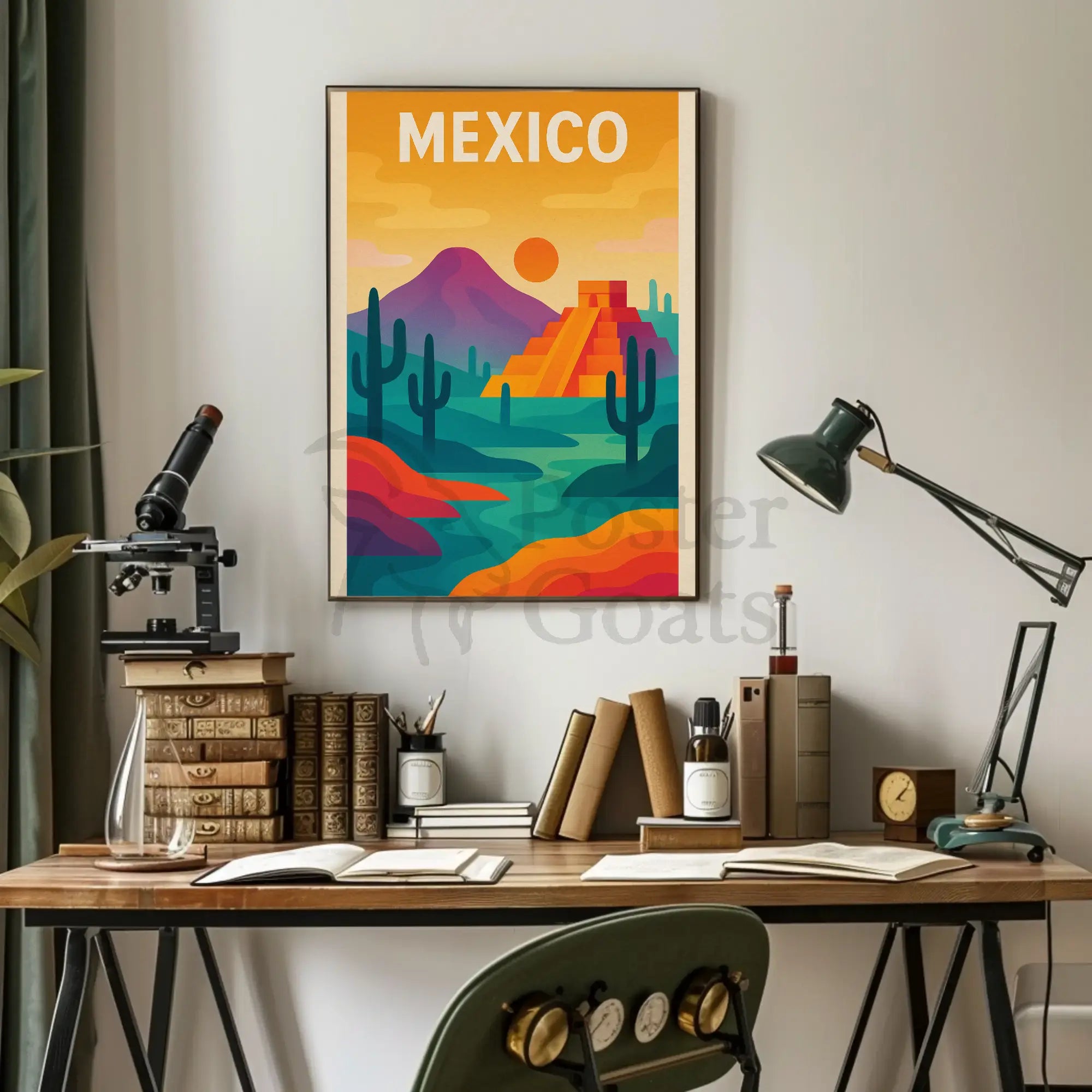 Vibrant Mesoamerican Pyramid Mexico Cultural Heritage Poster PosterGoat