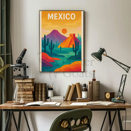 Vibrant Mesoamerican Pyramid Mexico Cultural Heritage Poster PosterGoat
