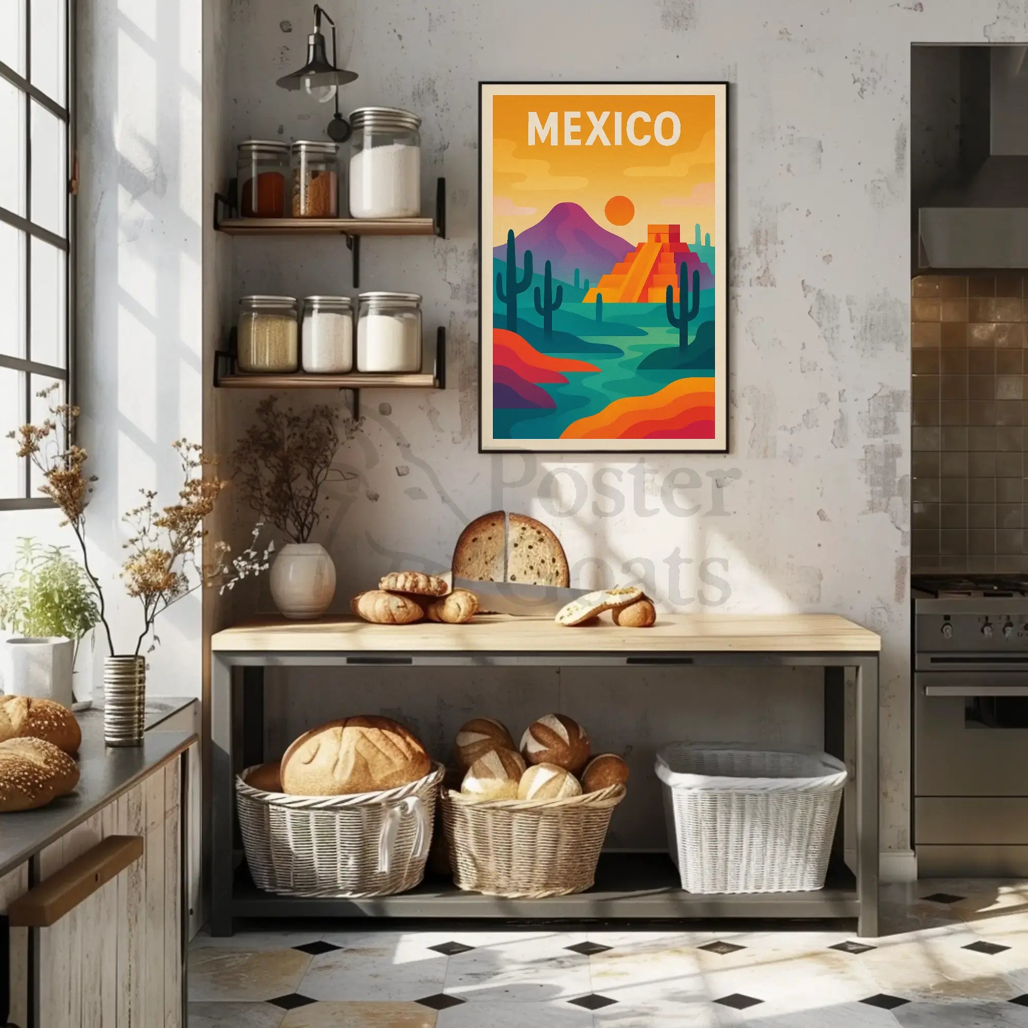 Vibrant Mesoamerican Pyramid Mexico Cultural Heritage Poster PosterGoat