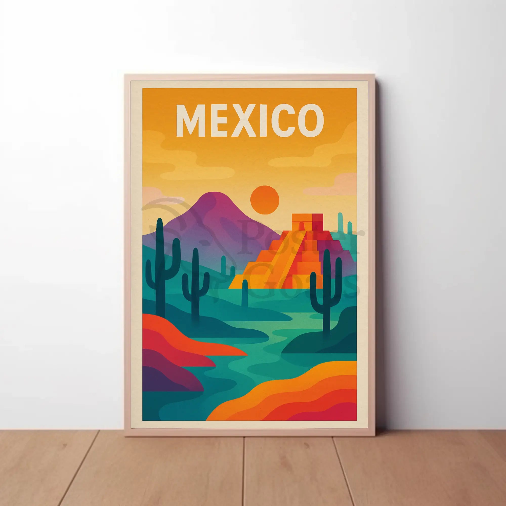Vibrant Mesoamerican Pyramid Mexico Cultural Heritage Poster PosterGoat