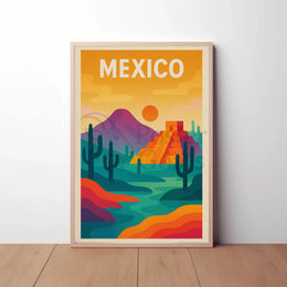 Vibrant Mesoamerican Pyramid Mexico Cultural Heritage Poster PosterGoat