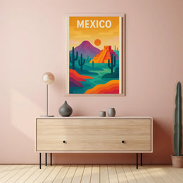 Vibrant Mesoamerican Pyramid Mexico Cultural Heritage Poster PosterGoat