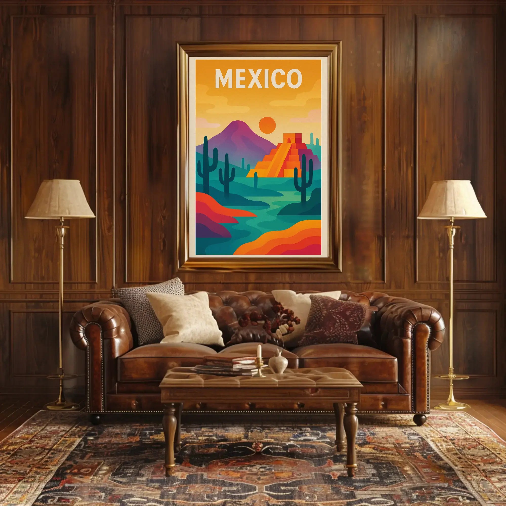 Vibrant Mesoamerican Pyramid Mexico Cultural Heritage Poster PosterGoat