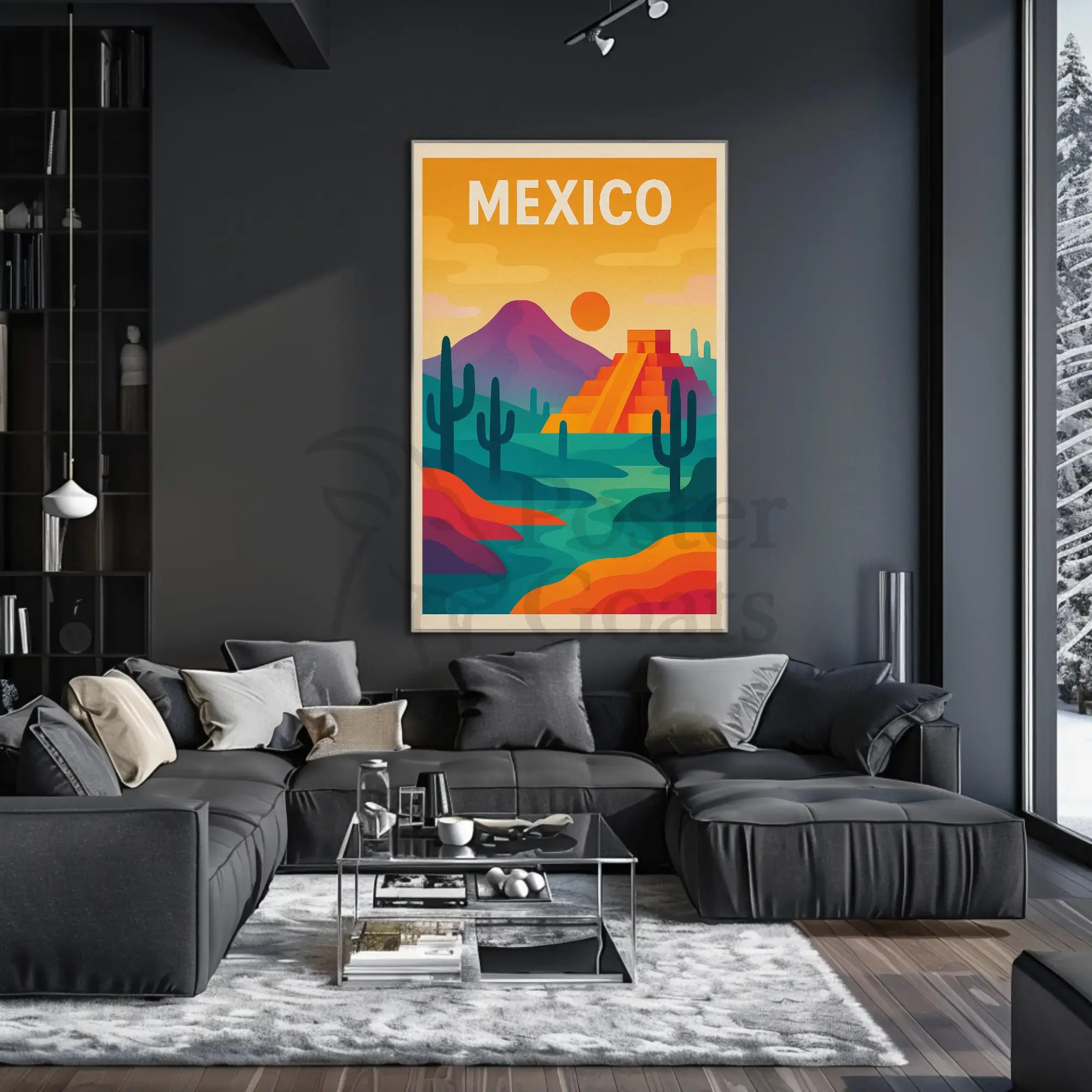 Vibrant Mesoamerican Pyramid Mexico Cultural Heritage Poster PosterGoat