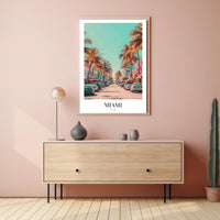 Vibrant Miami Street Scene Vintage Urban Cityscape Poster PosterGoat