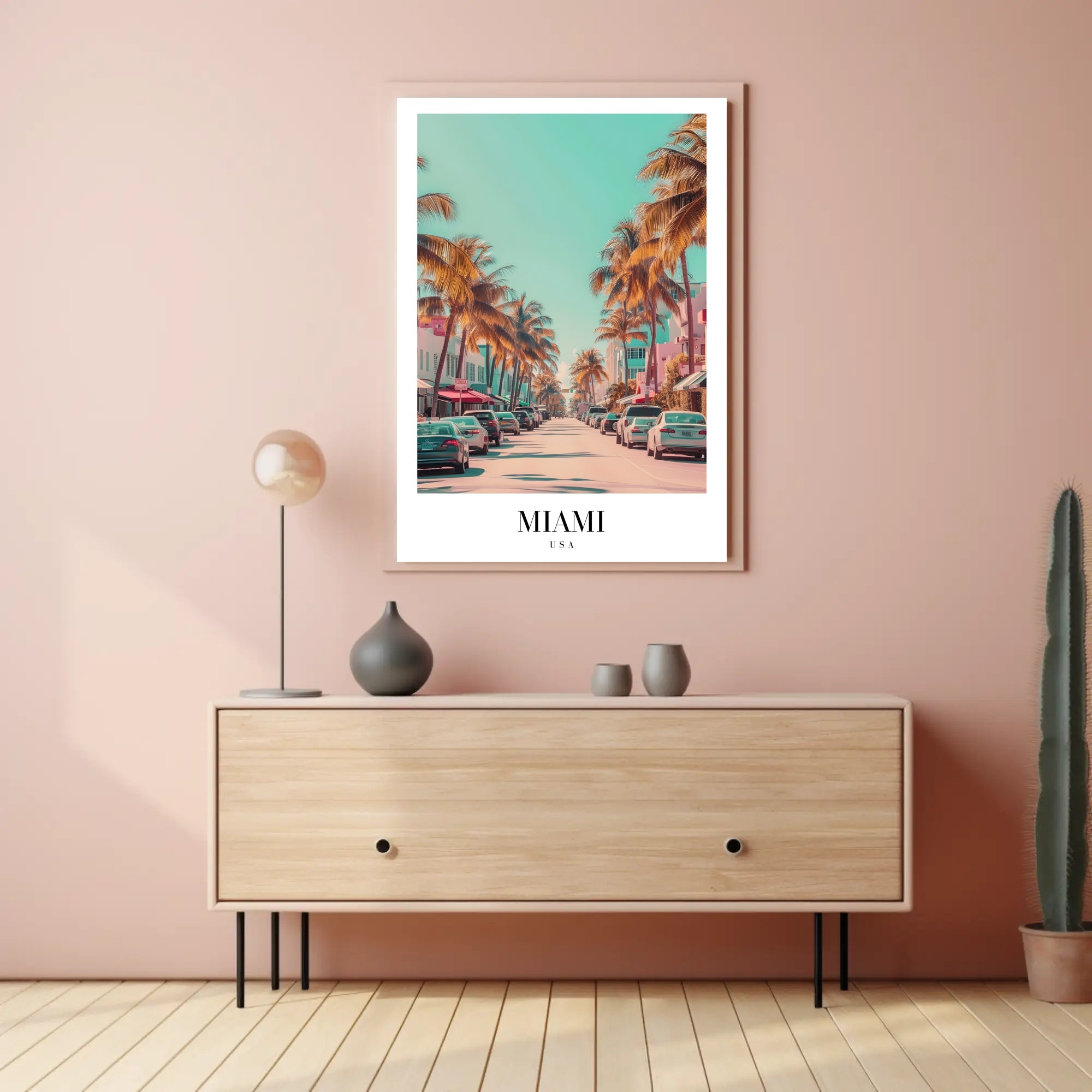 Vibrant Miami Street Scene Vintage Urban Cityscape Poster PosterGoat