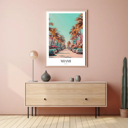 Vibrant Miami Street Scene Vintage Urban Cityscape Poster PosterGoat