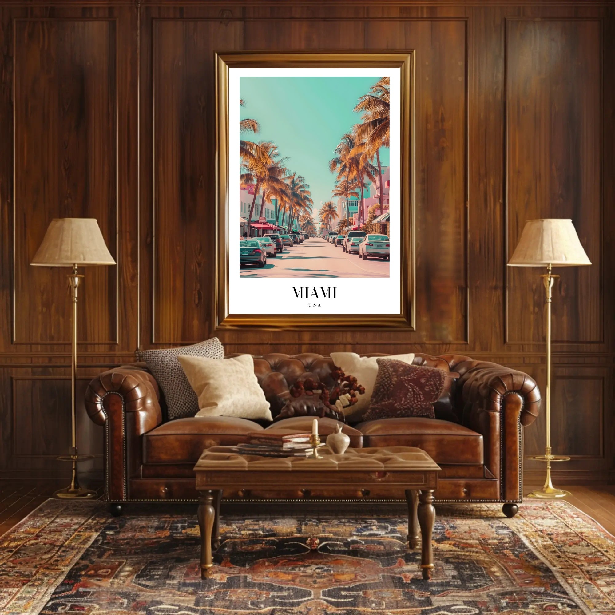 Vibrant Miami Street Scene Vintage Urban Cityscape Poster PosterGoat