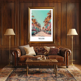 Vibrant Miami Street Scene Vintage Urban Cityscape Poster PosterGoat