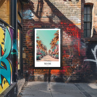 Vibrant Miami Street Scene Vintage Urban Cityscape Poster PosterGoat