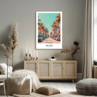 Vibrant Miami Street Scene Vintage Urban Cityscape Poster PosterGoat