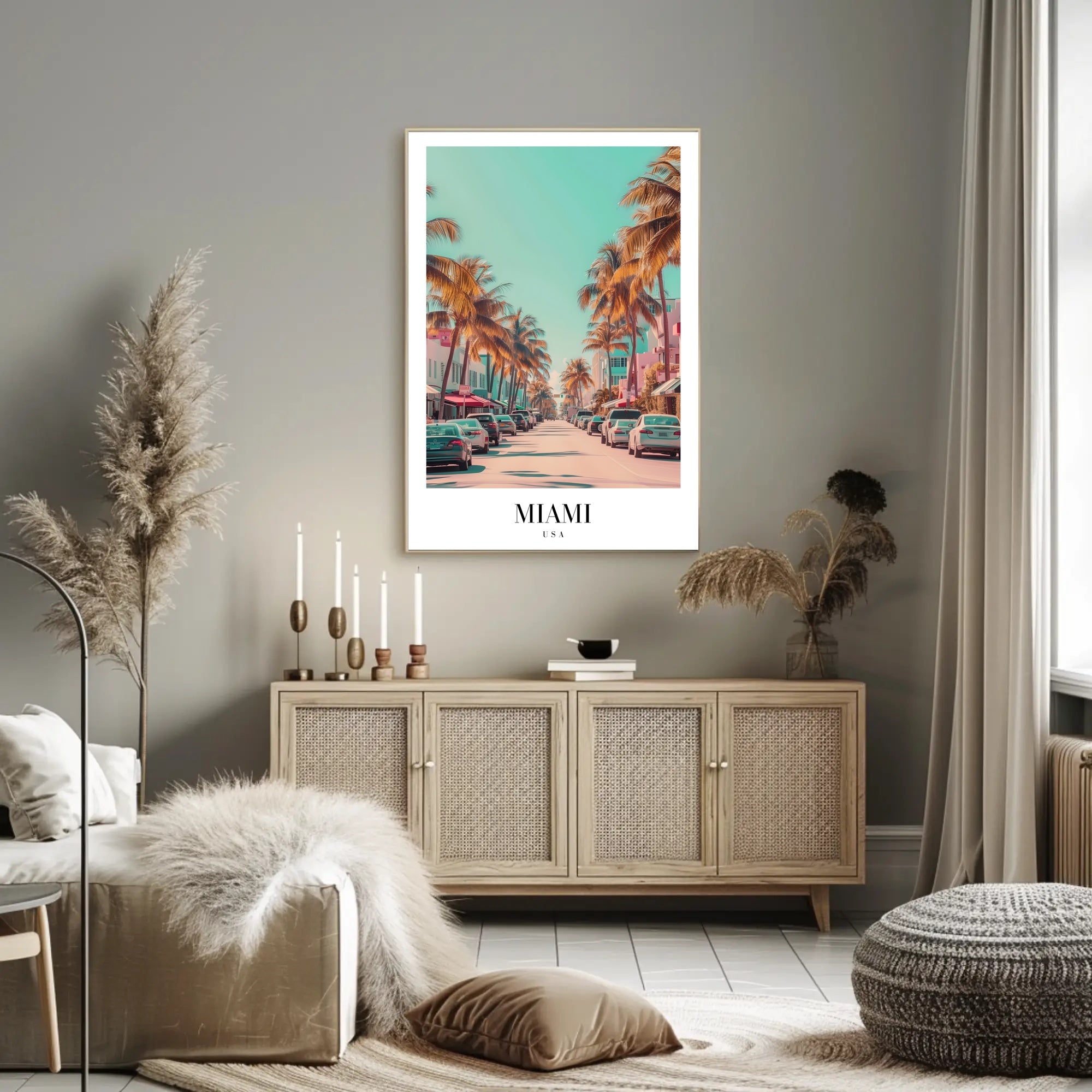 Vibrant Miami Street Scene Vintage Urban Cityscape Poster PosterGoat