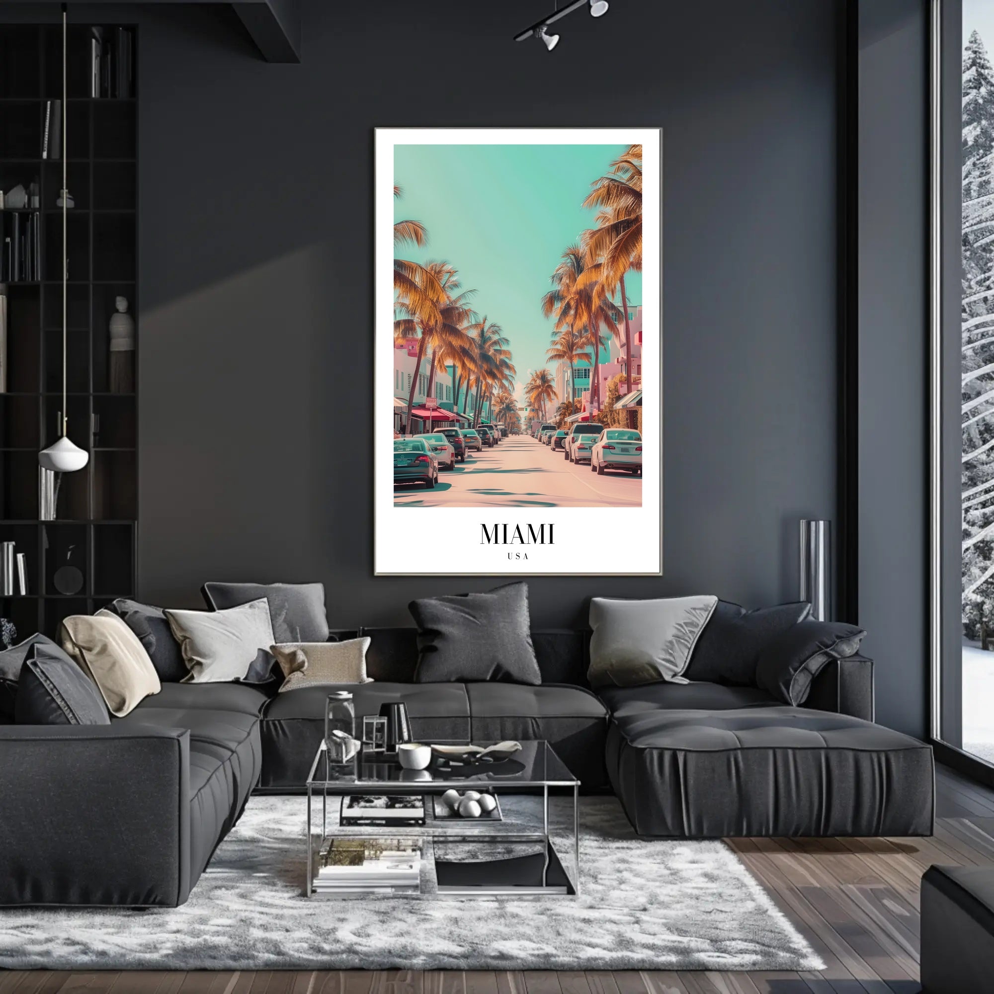 Vibrant Miami Street Scene Vintage Urban Cityscape Poster PosterGoat